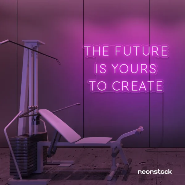The Future Is Yours To Create neon sign in pink for dream boards, entrepreneur decor, and creative offices.