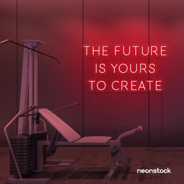The Future Is Yours To Create neon sign in red for dream boards, entrepreneur decor, and creative offices.