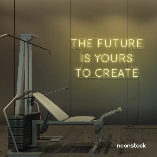 The Future Is Yours To Create neon sign in warm white for dream boards, entrepreneur decor, and creative offices.