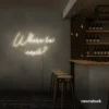 Where To Next neon sign in Neutral white