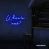 Where To Next neon sign in dark blue