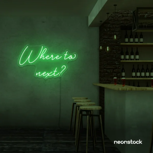Where To Next neon sign in ice blue