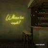 Where To Next neon sign in lemon yellow