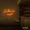 Where To Next neon sign in orange