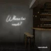 Where To Next neon sign in white
