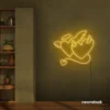 Devil and angel heart neon sign in golden yellow for romantic and edgy room decor.