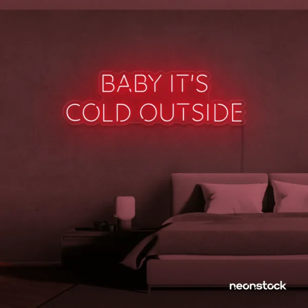 Baby It's Cold Outside neon sign in red for winter decor, cozy corners, and festive homes.