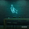Beer bottle neon sign in mint green for bar or man cave wall decor.