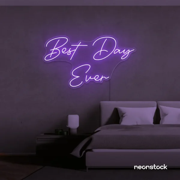 Best Day Ever neon sign in purple for weddings, events, and celebration backdrops.