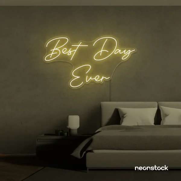 Best Day Ever neon sign in warm white for weddings, events, and celebration backdrops.