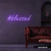 Blessed neon sign in purple for spiritual decor, homes, and motivational spaces.