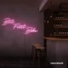 But First Boba neon sign in baby pink for bubble tea shops, cafés, and playful food decor.