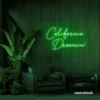 California Dreamin' neon sign in deep green for beachy decor, cozy interiors, and travel-inspired rooms.