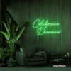 California Dreamin' neon sign in green for beachy decor, cozy interiors, and travel-inspired rooms.