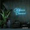 California Dreamin' neon sign in ice blue for beachy decor, cozy interiors, and travel-inspired rooms.