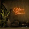 California Dreamin' neon sign in orange for beachy decor, cozy interiors, and travel-inspired rooms.