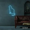 Cat neon sign in ice blue for pet lovers, bedroom wall decor, and cozy spaces.