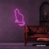 Cat neon sign in pink for pet lovers, bedroom wall decor, and cozy spaces.