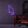 Cat neon sign in purple for pet lovers, bedroom wall decor, and cozy spaces.