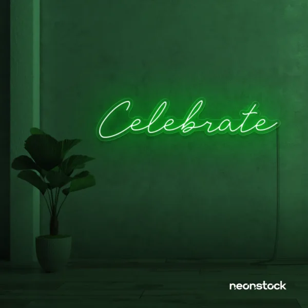 Celebrate neon sign in deep green for parties, events, and festive wall decor.