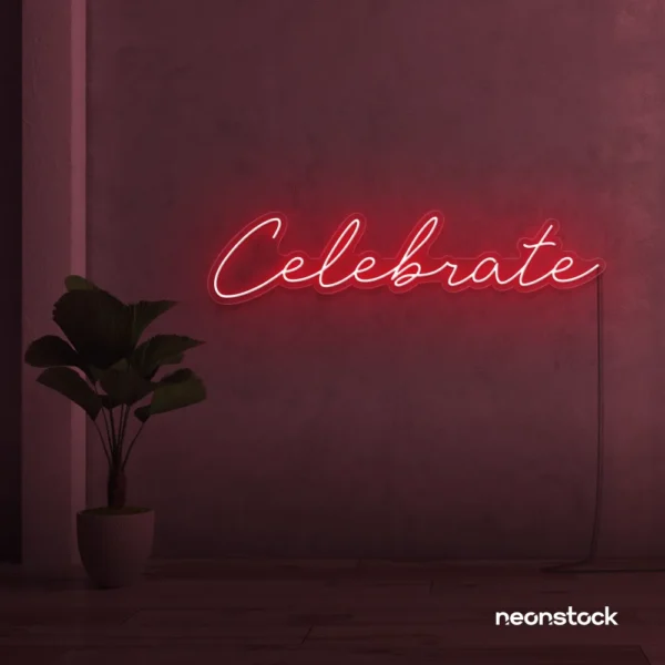 Celebrate neon sign in red for parties, events, and festive wall decor.