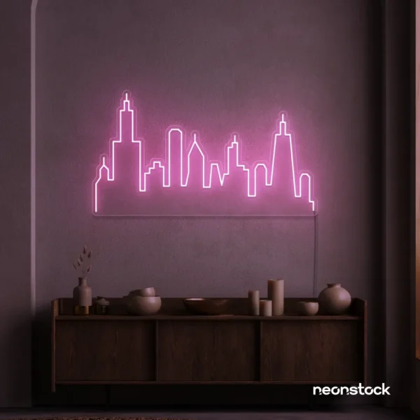 Skyline neon sign in baby pink color