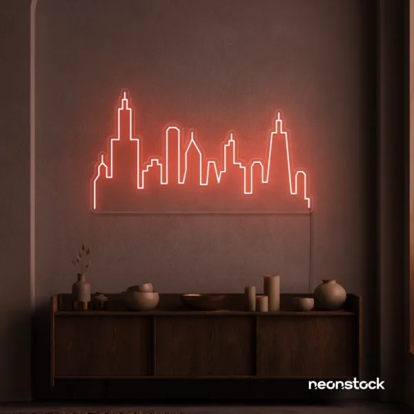 Skyline neon sign in peachy pink color
