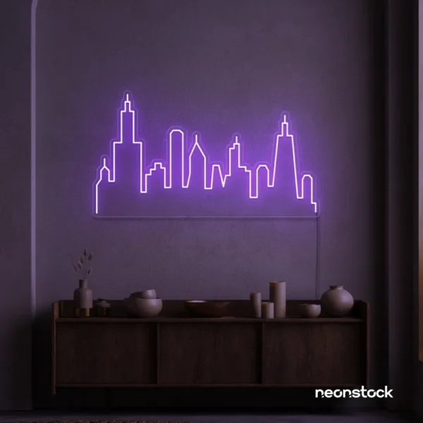 Skyline neon sign in purple color