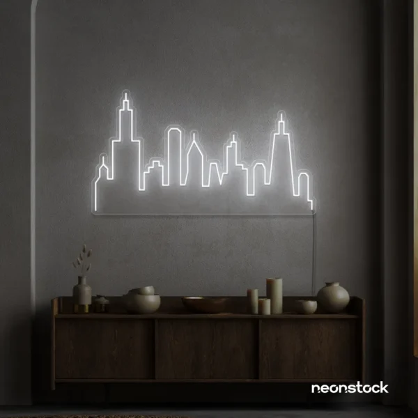 Skyline neon sign in white color
