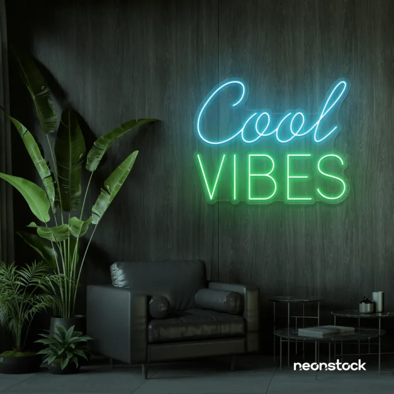 Cool Vibes neon sign in 8 for bar walls, coffee shops, dorm rooms, and chill zones.