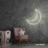Moon neon sign in neutral white for kids' rooms, nurseries, and celestial-themed home decor.