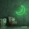 Moon neon sign in green for kids' rooms, nurseries, and celestial-themed home decor.