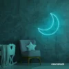 Moon neon sign in mint green for kids' rooms, nurseries, and celestial-themed home decor.