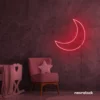 Moon neon sign in red for kids' rooms, nurseries, and celestial-themed home decor.