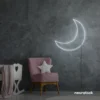 Moon neon sign in white for kids' rooms, nurseries, and celestial-themed home decor.