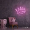 Crown neon sign in baby pink for kids' rooms, princess themes, and royal wall decor.