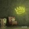Crown neon sign in lemon yellow for kids' rooms, princess themes, and royal wall decor.