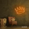 Crown neon sign in orange for kids' rooms, princess themes, and royal wall decor.