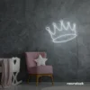 Crown neon sign in white for kids' rooms, princess themes, and royal wall decor.