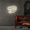 Dinosaur skull neon sign in neutral white for prehistoric wall art and edgy decor.