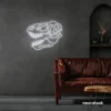 Dinosaur skull neon sign in white for prehistoric wall art and edgy decor.