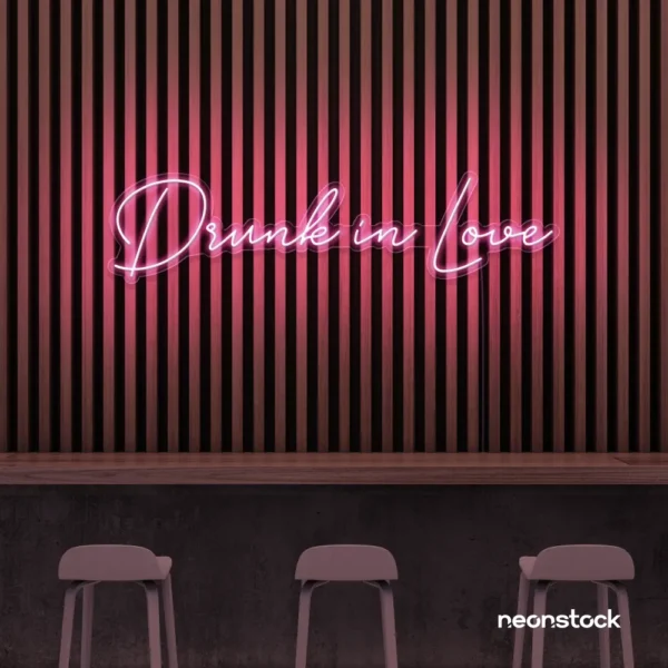 Drunk In Love neon sign in baby pink for wedding decor, engagement parties, romantic celebrations