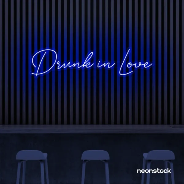 Drunk In Love neon sign in dark blue for wedding decor, engagement parties, romantic celebrations