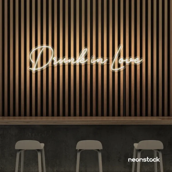 Drunk In Love neon sign in white for wedding decor, engagement parties, romantic celebrations