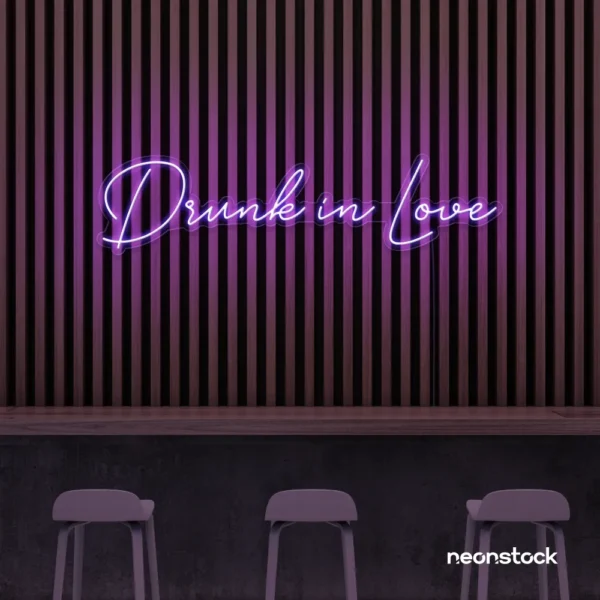 Drunk In Love neon sign in purple for wedding decor, engagement parties, romantic celebrations