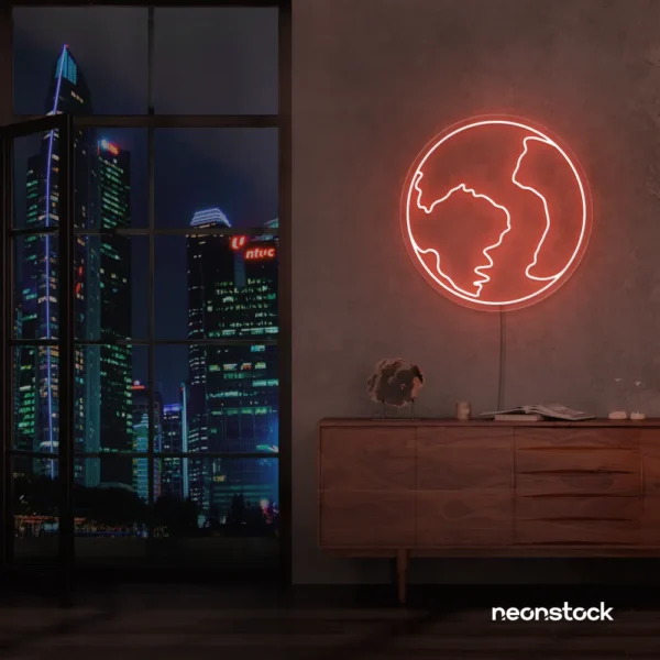 Earth neon sign in peachy pink – glowing LED planet decor for nature lovers and science fans.