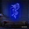 Dragon neon sign in dark blue – bold LED mythical creature light for man caves and gaming rooms.