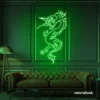 Dragon neon sign in deep green – bold LED mythical creature light for man caves and gaming rooms.