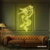 Dragon neon sign in lemon yellow – bold LED mythical creature light for man caves and gaming rooms.