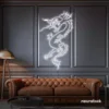 Dragon neon sign in white – bold LED mythical creature light for man caves and gaming rooms.